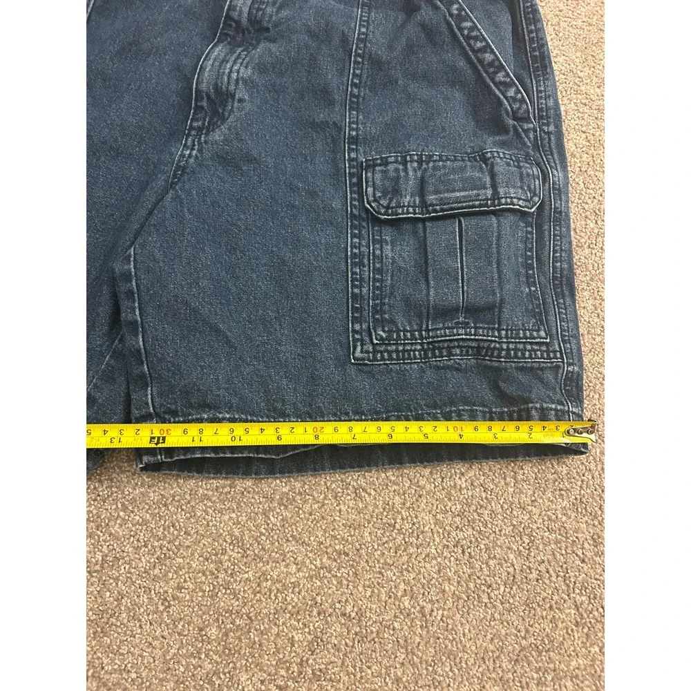 VTG Savane Cargo Shorts Mens 38 Dark Blue Denim Excellent Elastic Waist Utility